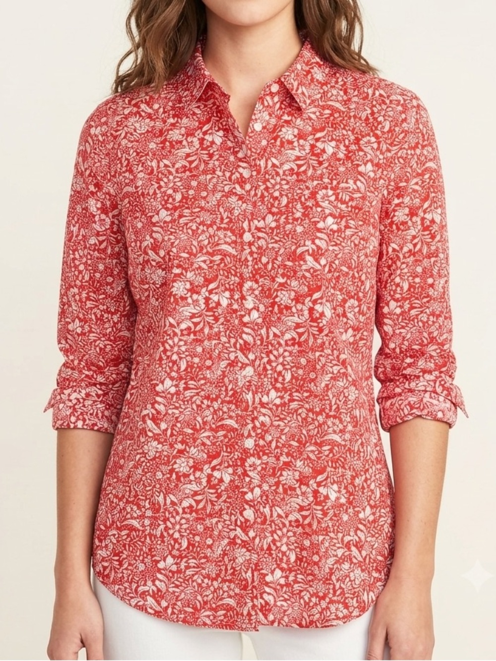 Old Navy Red and White Floral Button-Down Blouse